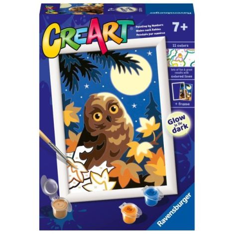 Ravensburger - CreArt pictura pe numere pentru copii bufnita care straluceste in intuneric - poza 1