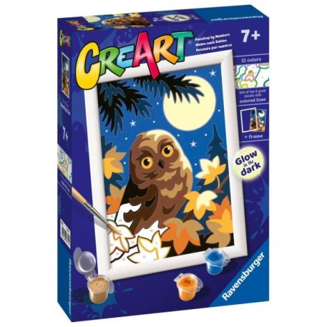 Ravensburger - CreArt pictura pe numere pentru copii bufnita care straluceste in intuneric - poza 2