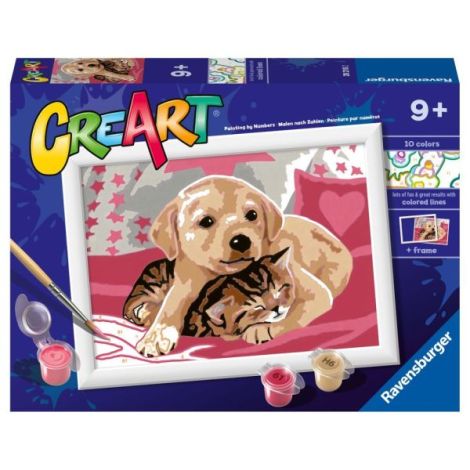 Ravensburger - CreArt pictura pe numere pentru copii catelus si pisicuta pe patura - poza 1