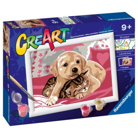 Ravensburger - CreArt pictura pe numere pentru copii catelus si pisicuta pe patura - poza 2