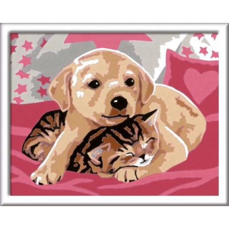 Ravensburger - CreArt pictura pe numere pentru copii catelus si pisicuta pe patura - poza 3