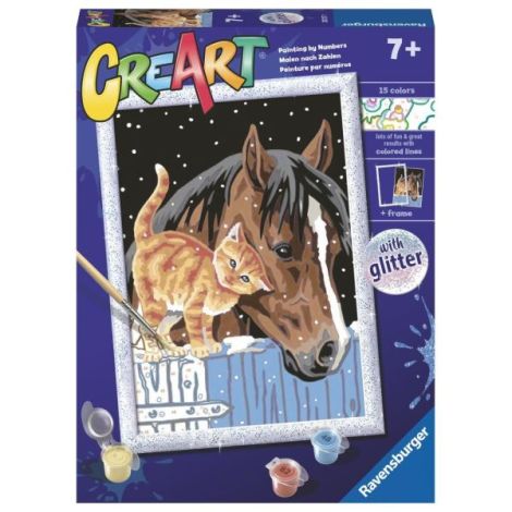 Ravensburger - CreArt pictura pe numere pentru copii cu sclipici pisicuta si cal - poza 1