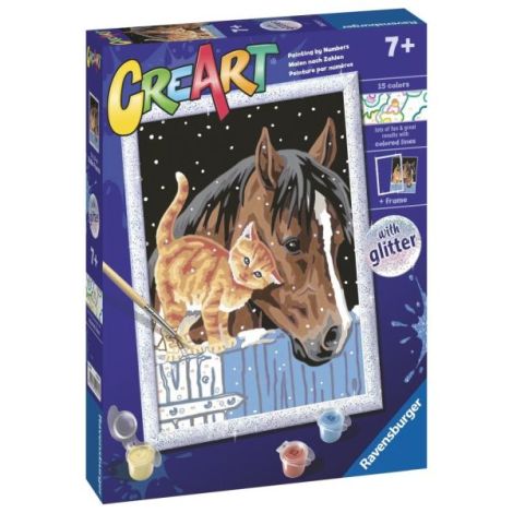 Ravensburger - CreArt pictura pe numere pentru copii cu sclipici pisicuta si cal - poza 2