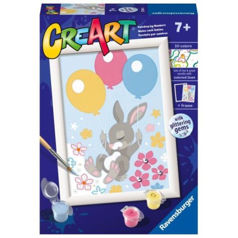 Ravensburger - CreArt pictura pe numere pentru copii iepuras cu baloane si cu pietre sclipitoare - poza 1