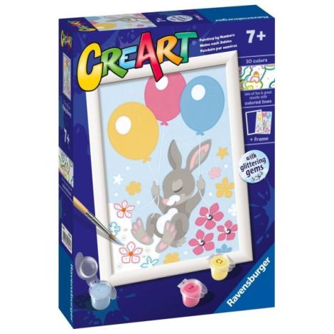 Ravensburger - CreArt pictura pe numere pentru copii iepuras cu baloane si cu pietre sclipitoare - poza 2