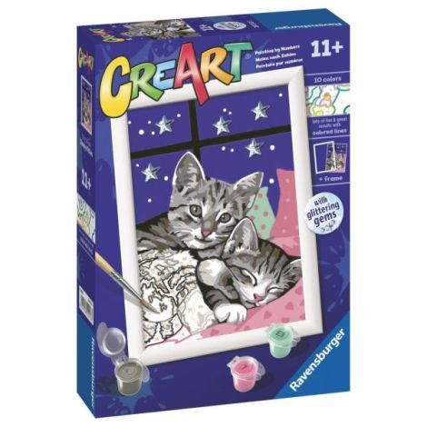 Ravensburger - CreArt pictura pe numere pentru copii pisicute somnoroase cu pietre sclipitoare - poza 2
