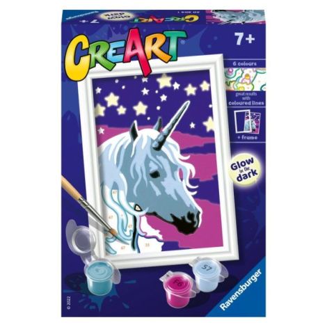 Ravensburger - CreArt pictura pe numere pentru copii unicorn visator care straluceste in intuneric - poza 1
