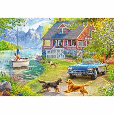 Ravensburger - Puzzle pentru varstnici casa pe malul lacului cu sablon de imagine si suport din carton 200 piese mari XL - poza 3