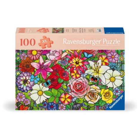 Ravensburger - Puzzle pentru varstnici fereastra flori cu sablon de imagine si suport din carton 100 piese mari XL - poza 1