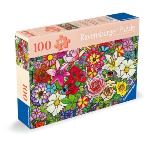 Ravensburger - Puzzle pentru varstnici fereastra flori cu sablon de imagine si suport din carton 100 piese mari XL - poza 2