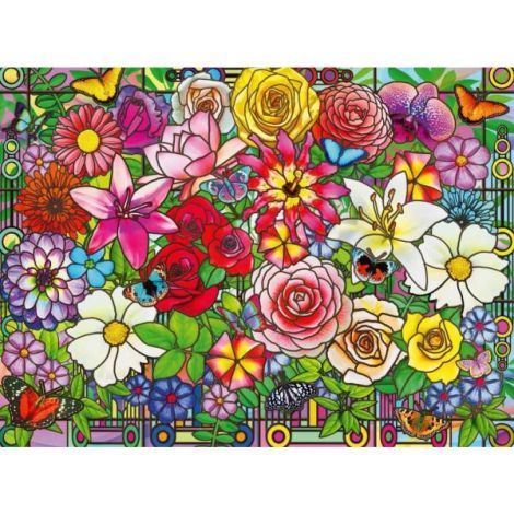 Ravensburger - Puzzle pentru varstnici fereastra flori cu sablon de imagine si suport din carton 100 piese mari XL - poza 3