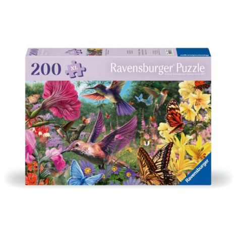 Ravensburger - Puzzle pentru varstnici pasari Colibri si fluturi cu sablon de imagine si suport din carton 200 piese mari XL - poza 1