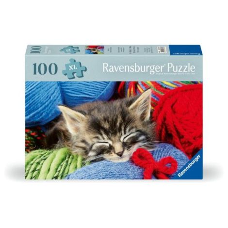 Ravensburger - Puzzle pentru varstnici pisicuta cu sablon de imagine si suport din carton 100 piese mari XL - poza 1