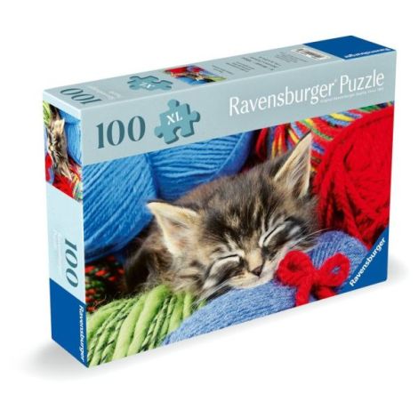 Ravensburger - Puzzle pentru varstnici pisicuta cu sablon de imagine si suport din carton 100 piese mari XL - poza 2