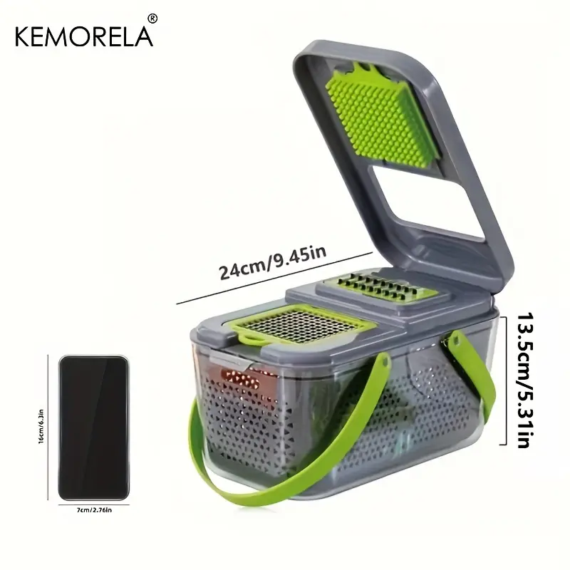 Razatoare multifunctionala pentru fructe si legume, lame din otel inoxidabil, feliere, radere, taietor, maruntitor, separator ou, functie caserola, maner protectie