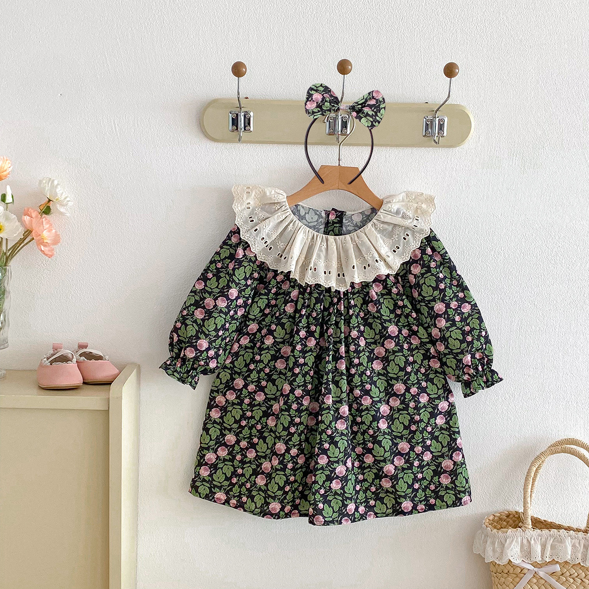 Rochie Elegantă Fetițe Imprimeu Floral cu Guler Alb - 18-24 luni - poza 5