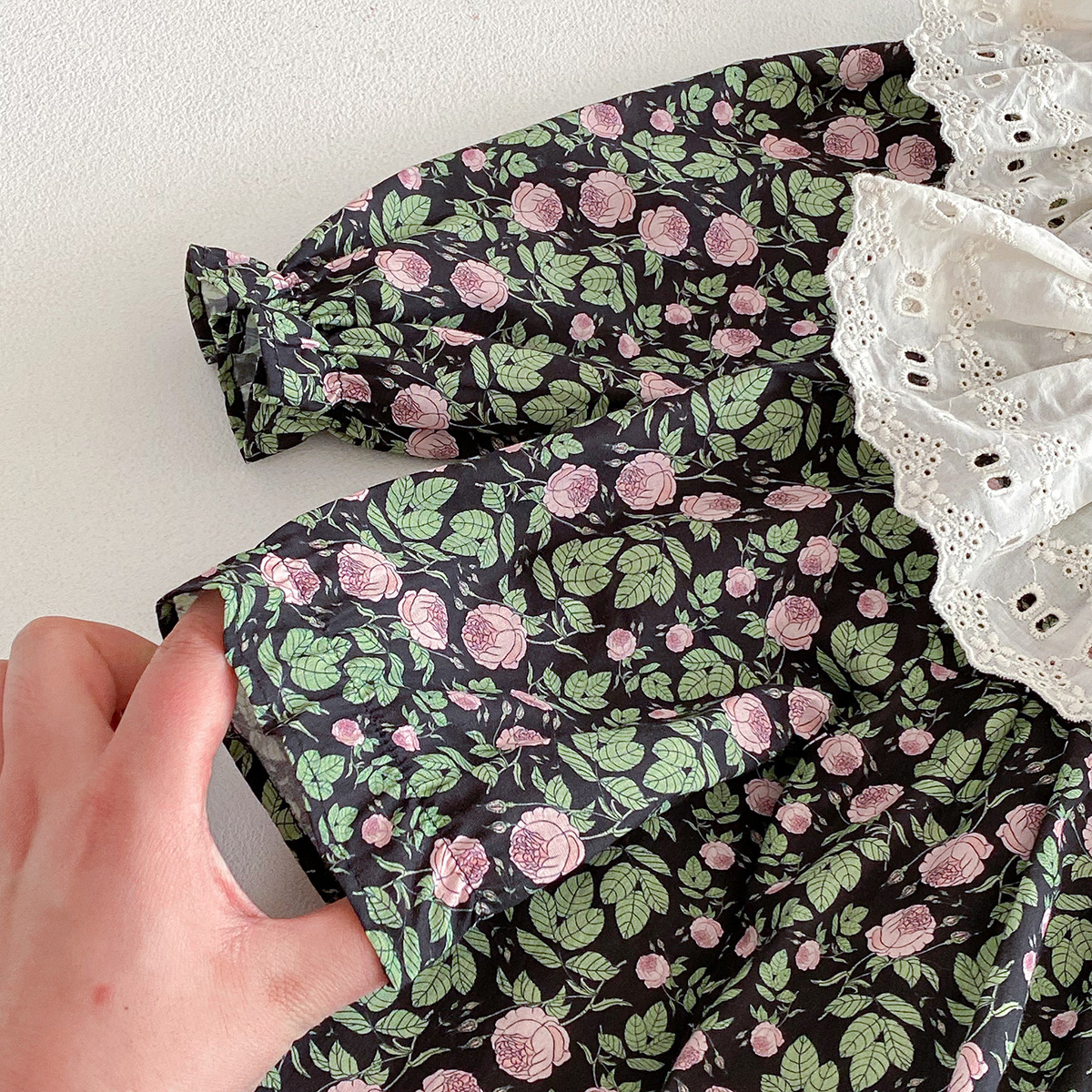 Rochie Elegantă Fetițe Imprimeu Floral cu Guler Alb - 5-6 ani - poza 4