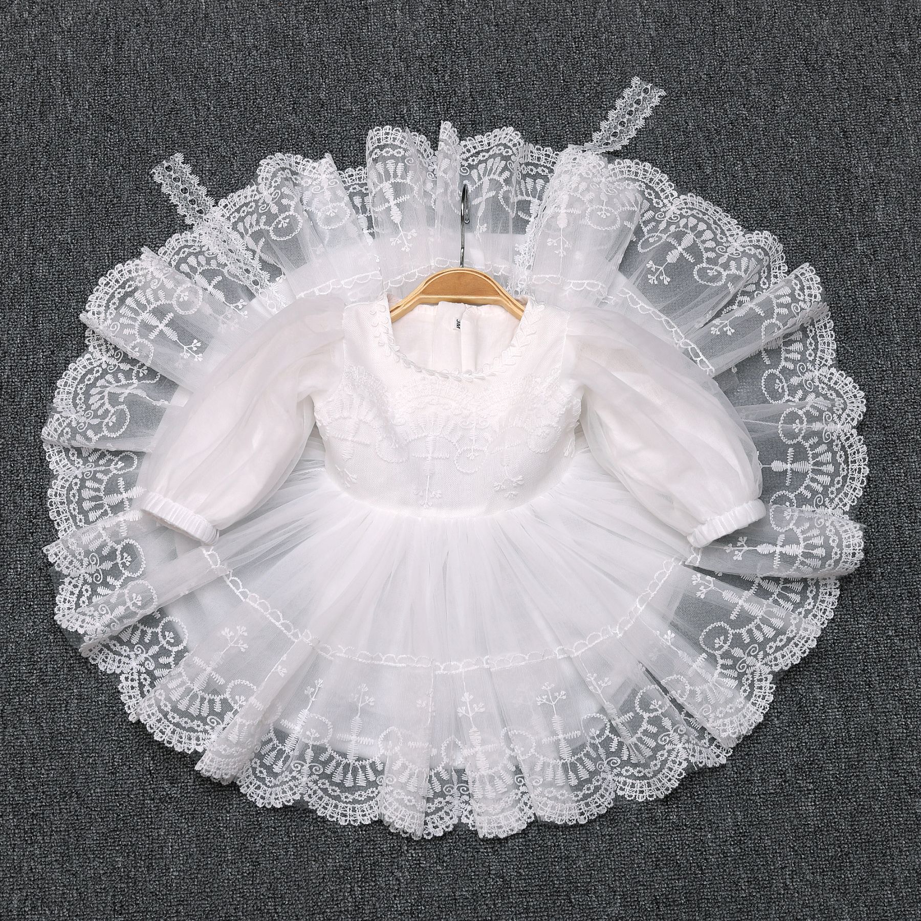 Rochie Fetite Alba Cu Maneca Lunga Lusi - 6-12 luni - poza 2