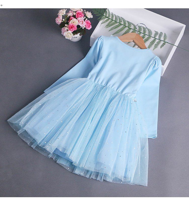 Rochie Fetite Albastra cu Printese Cassandra maneca lunga - 6-7 ani - poza 2