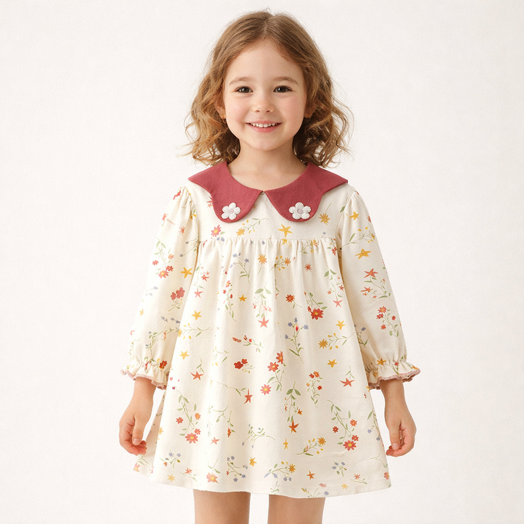 Rochie Fetițe Crem cu Floricele Sabina - 12-18 luni