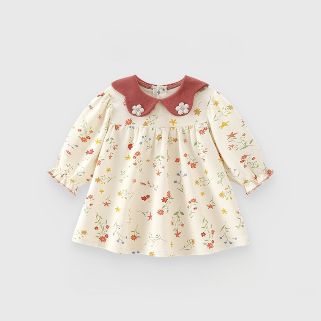 Rochie Fetițe Crem cu Floricele Sabina - 5-6 ani - poza 2