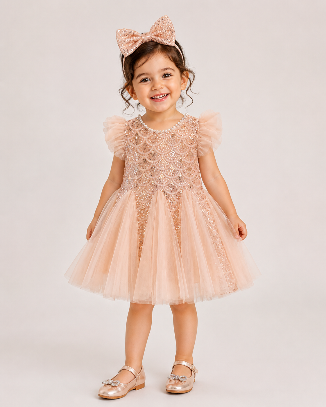 Rochie Fetițe Paiete și Tulle Rose Gold Carla - 2-3 ani - poza 1