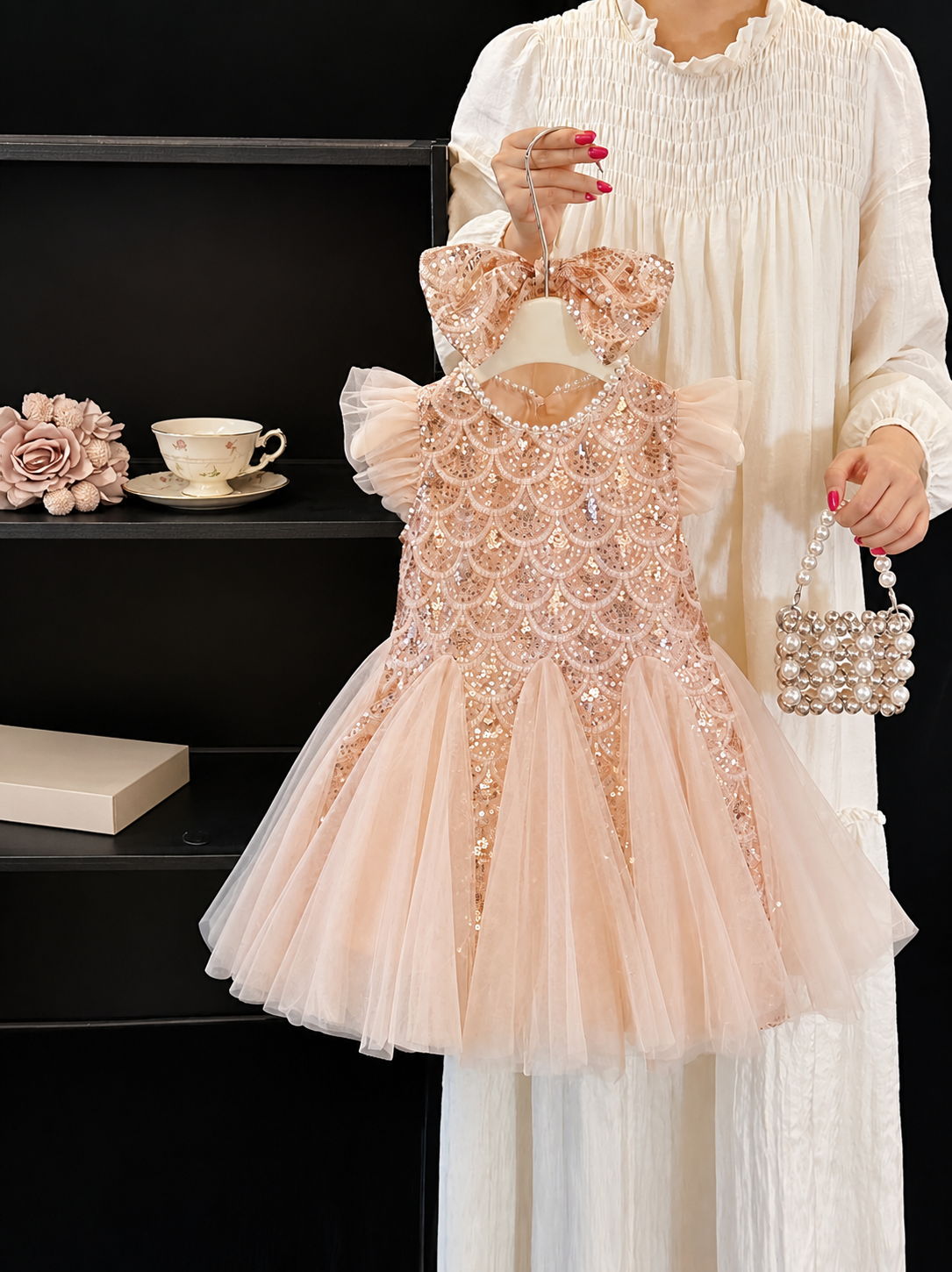 Rochie Fetițe Paiete și Tulle Rose Gold Carla - 5-6 ani - poza 2