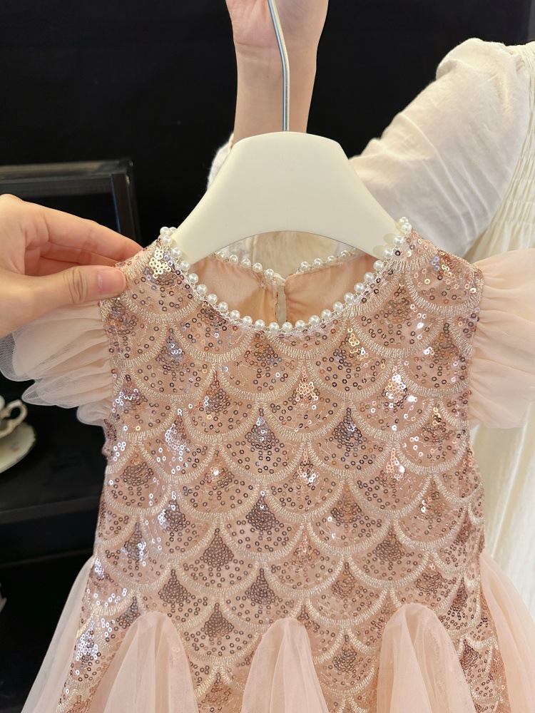 Rochie Fetițe Paiete și Tulle Rose Gold Carla - 5-6 ani - poza 3