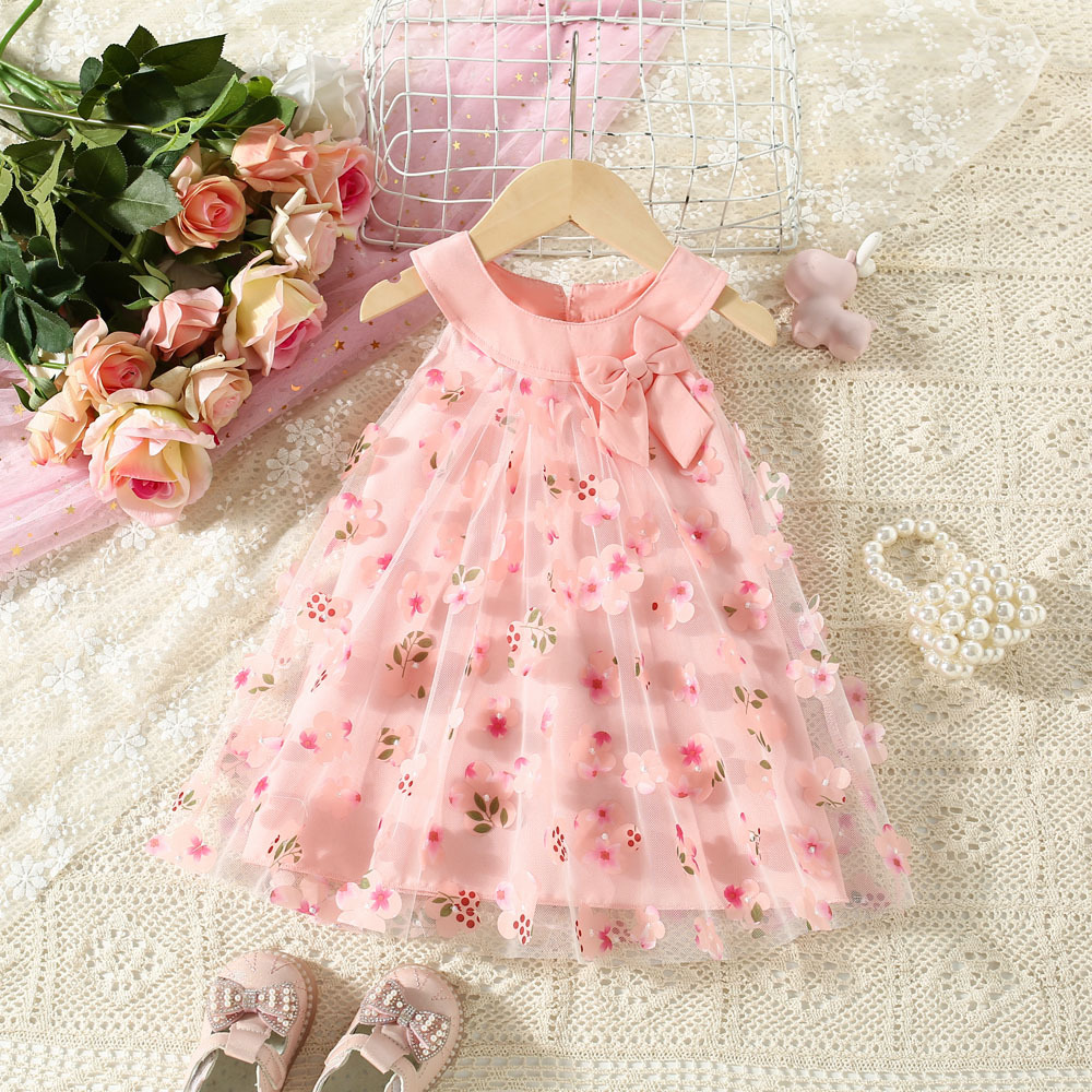 Rochie Roz Fetite cu Floricele Valeria - 9-12 luni - poza 1