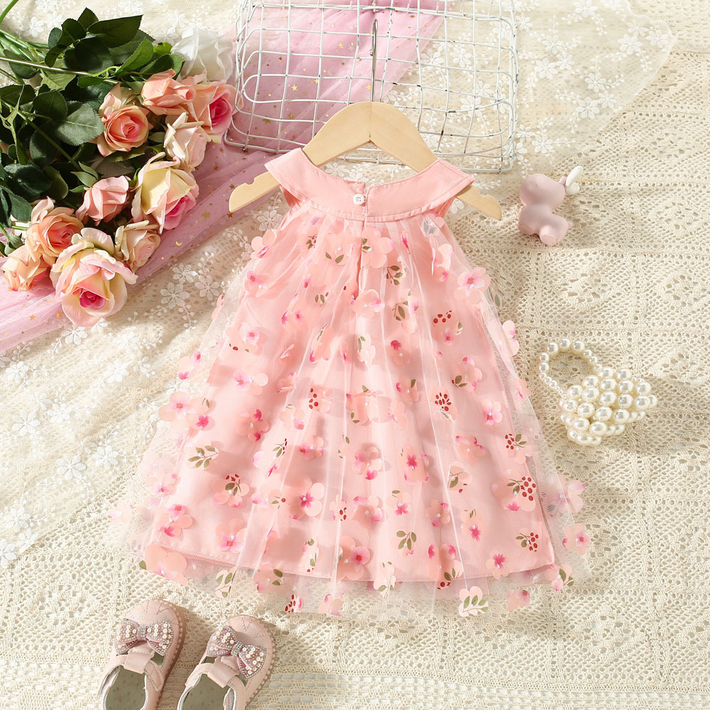 Rochie Roz Fetite cu Floricele Valeria - 9-12 luni - poza 2