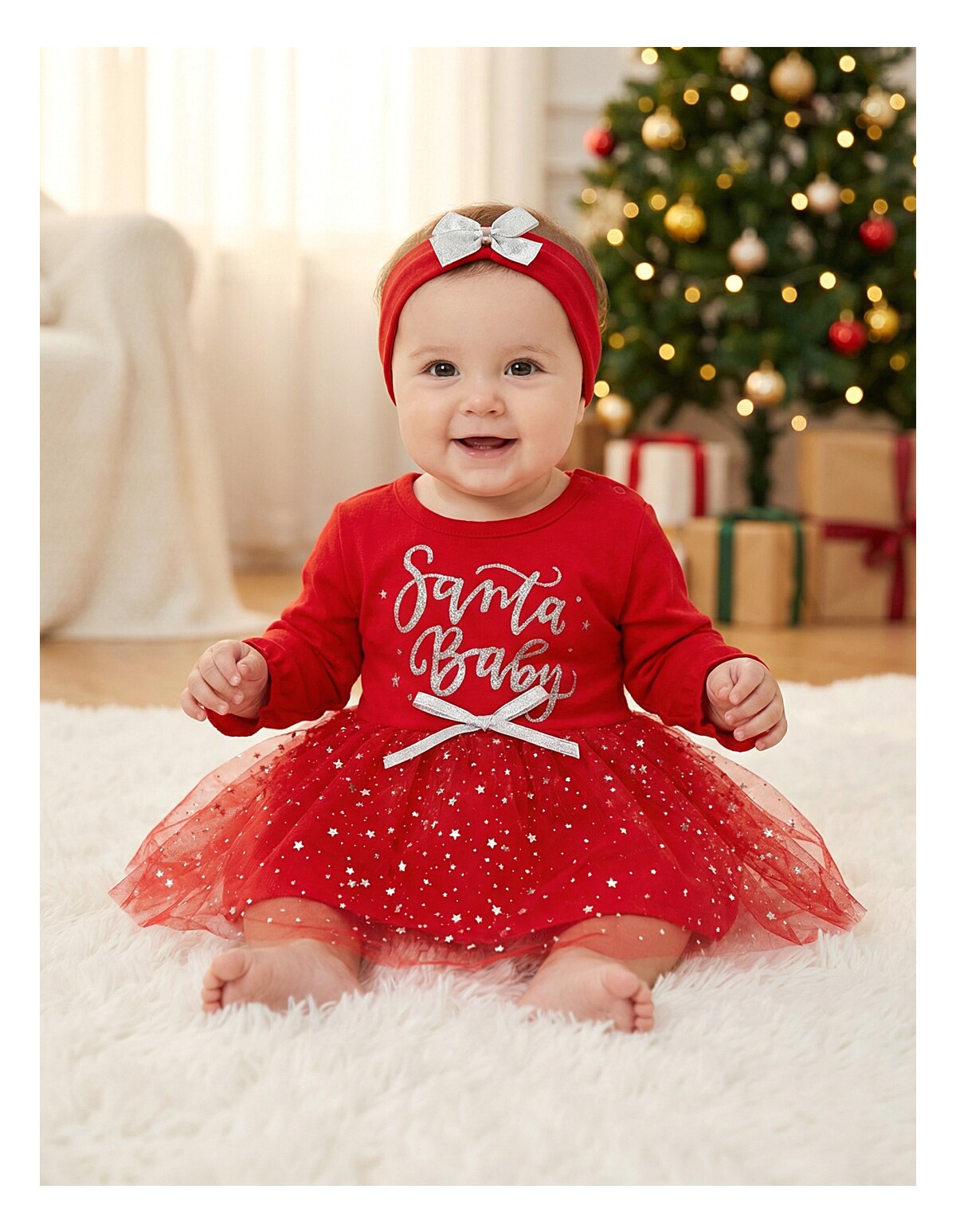 Rochita cu bentita Craciun Santa baby rosu
