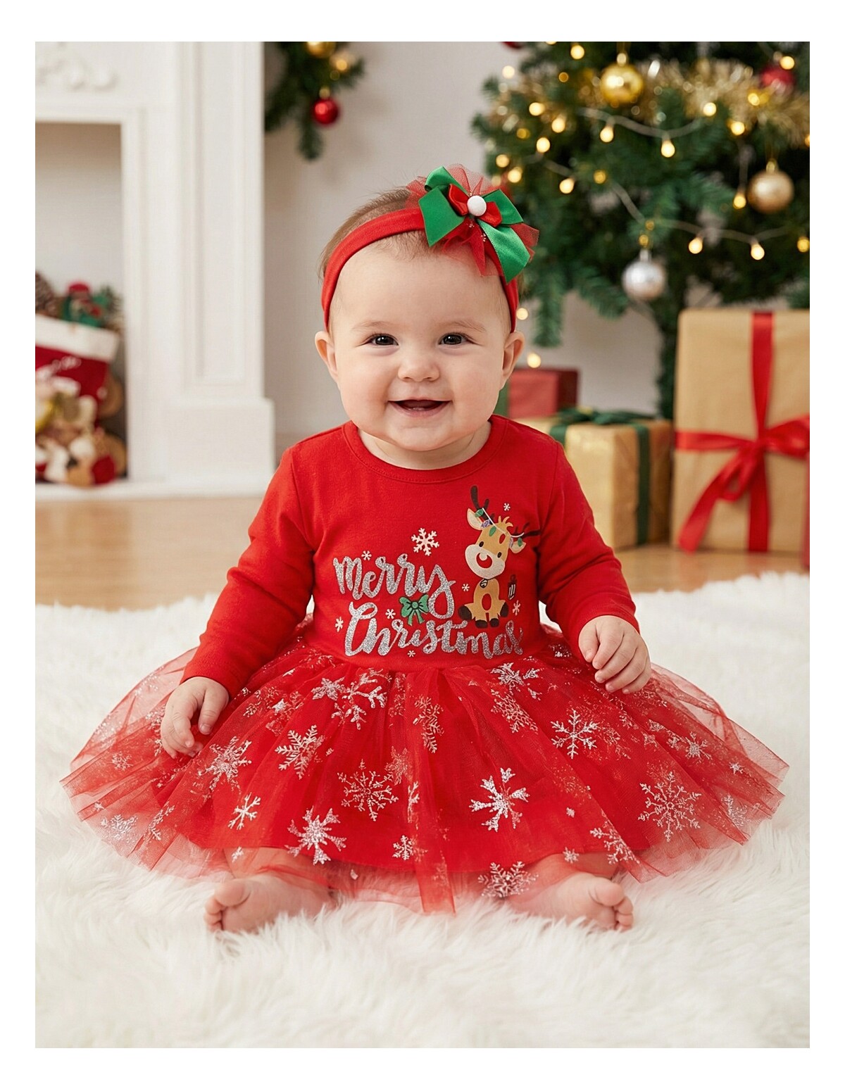 Rochita cu bentita Merry Christmas, rosu
