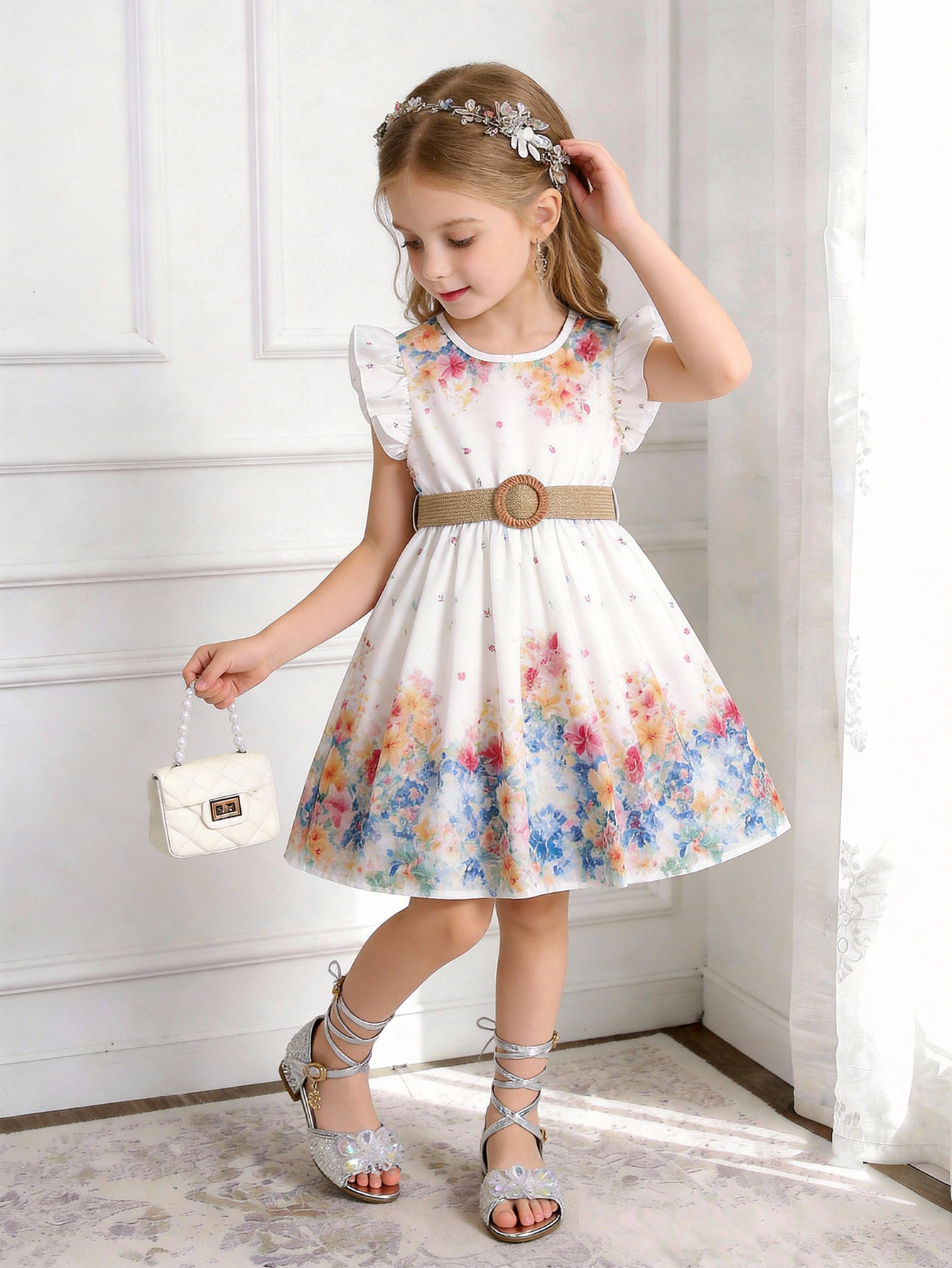 Rochiță Elegantă Fetițe Florală cu Curea Patricia - 3-4 ani - poza 1