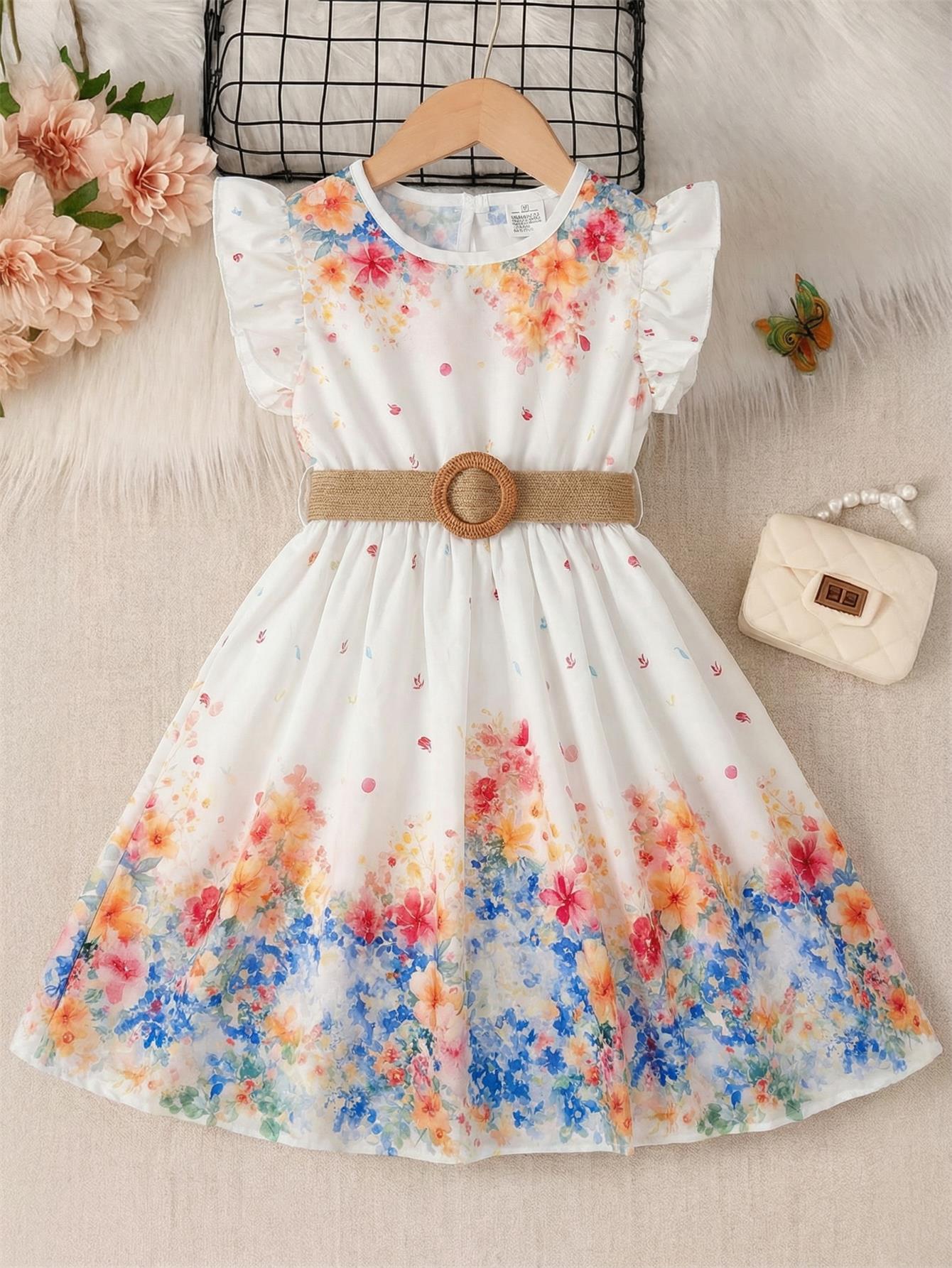 Rochiță Elegantă Fetițe Florală cu Curea Patricia - 4-5 ani - poza 3