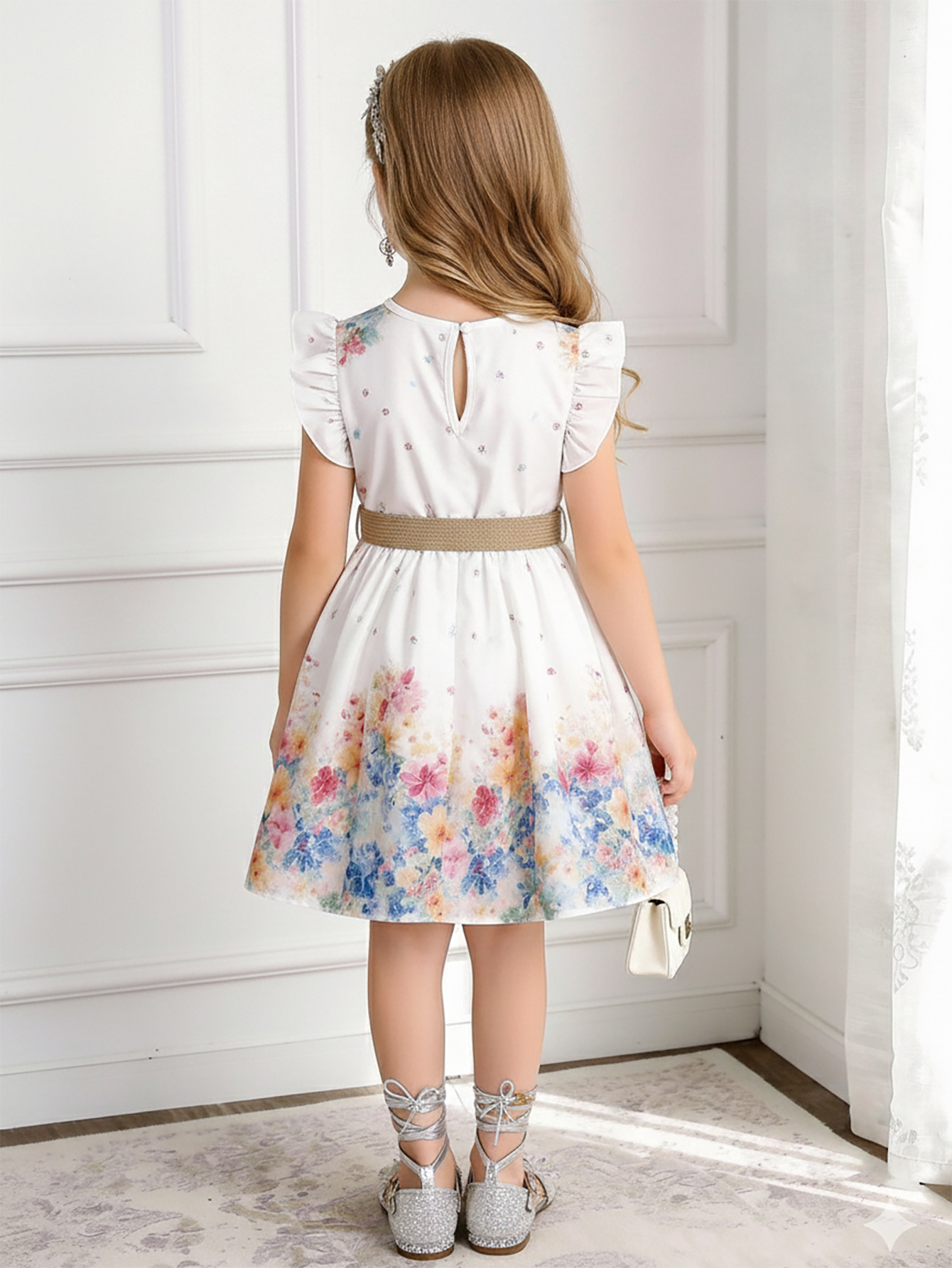 Rochiță Elegantă Fetițe Florală cu Curea Patricia - 6-7 ani - poza 2