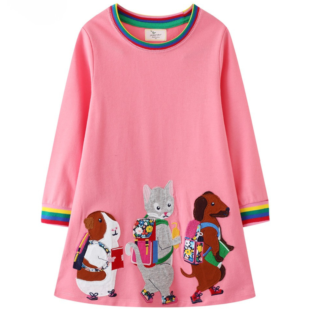 Rochita Fetite Roz cu Animalute Miruna - 3-4 ani - poza 2
