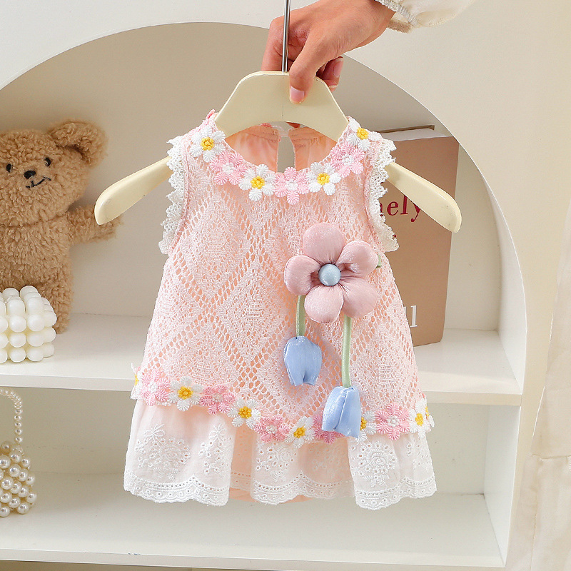 Rochita Fetite Roz cu Broderii Kiara - 3-6 luni - poza 1
