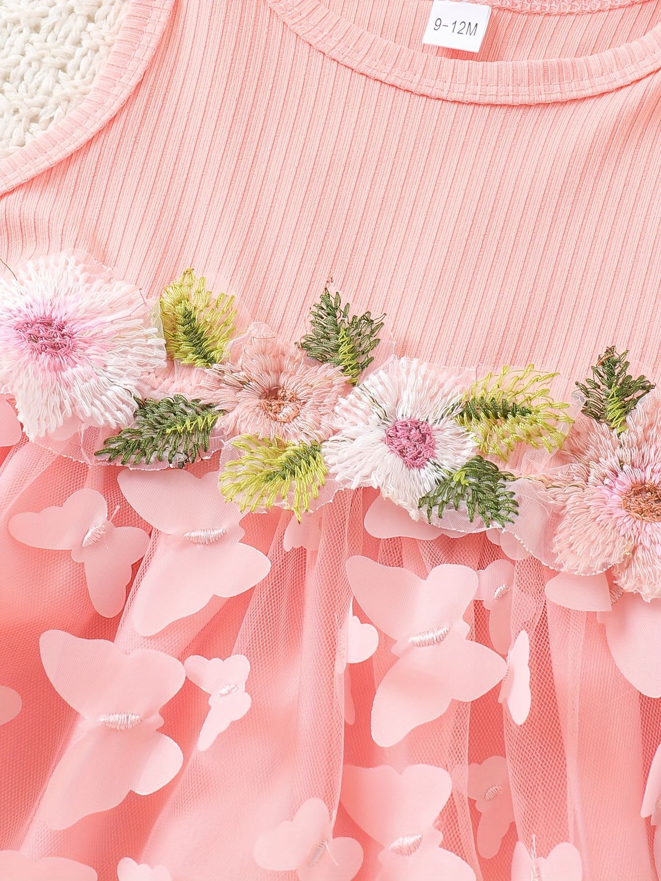 Rochiță și Bolero Roz Tulle și Aplicații Florale Noelia - 18-24 luni - poza 5