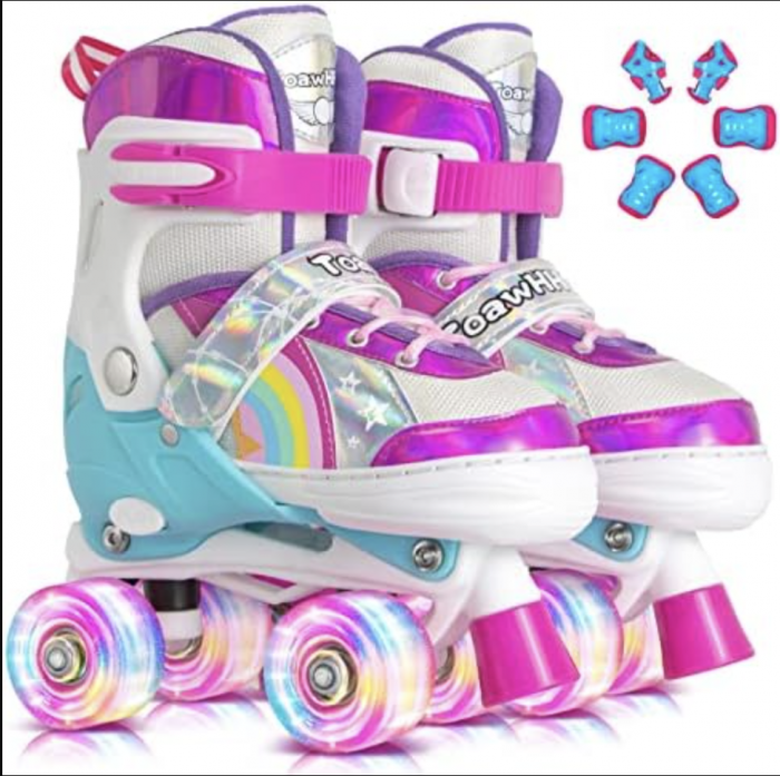 Role copii Shiny cu 4 roti cu lumini, masuri reglabile 27 - 30, roz, XS