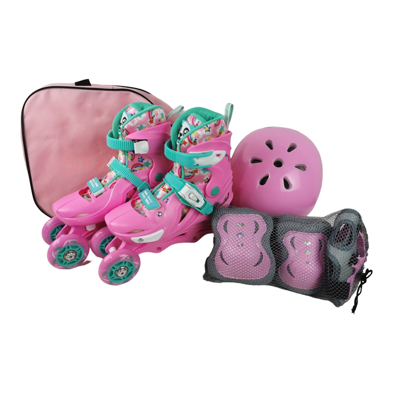 Role reglabile 2 in 1 cu protectii complete ( marime M ) - Model Panda Pink