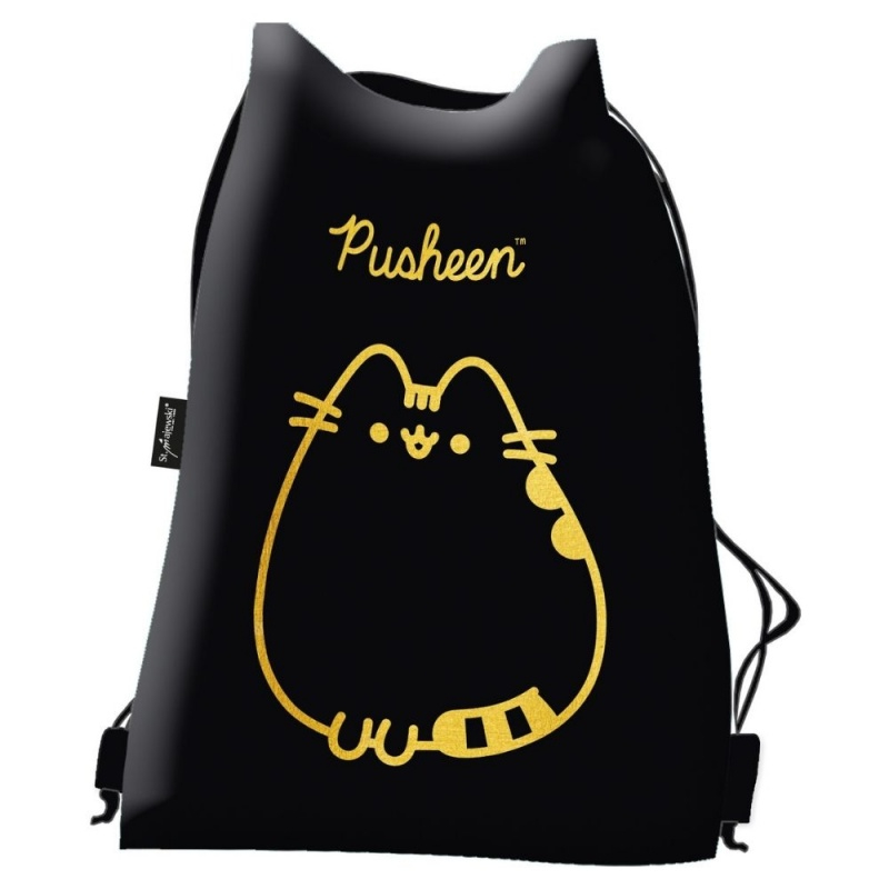 Rucsac cu snur pentru copii St. Right Pusheen, negru, 38x33 cm