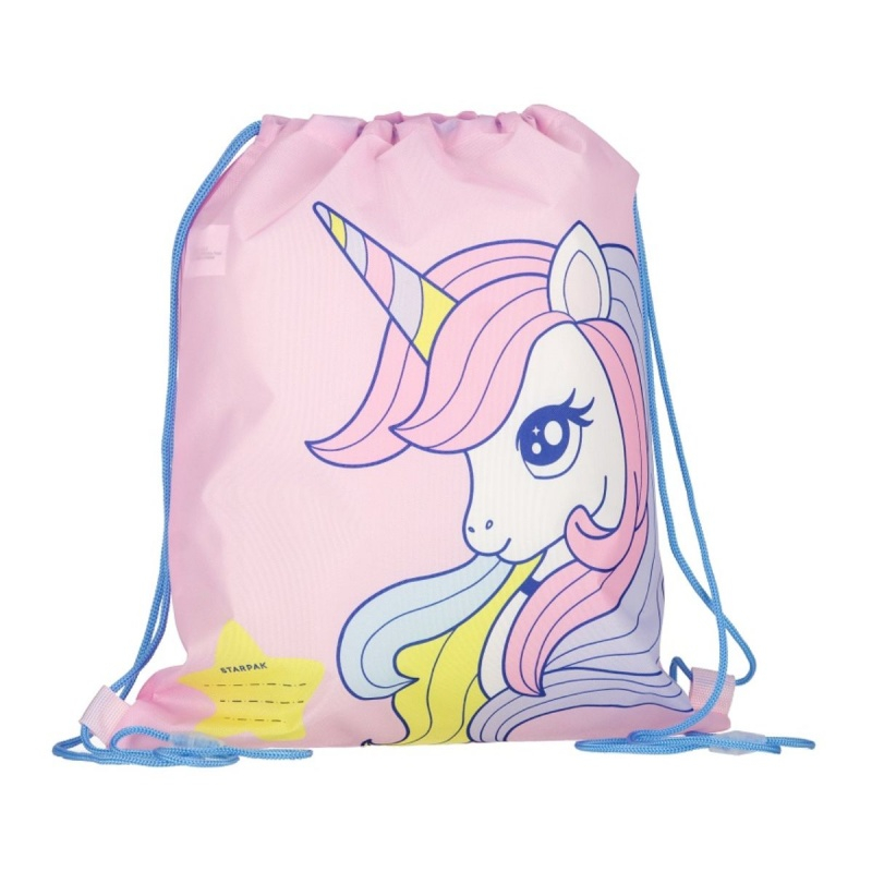 Rucsac cu snur pentru fetite,imprimeu Unicorn, roz, 38.5x33 cm