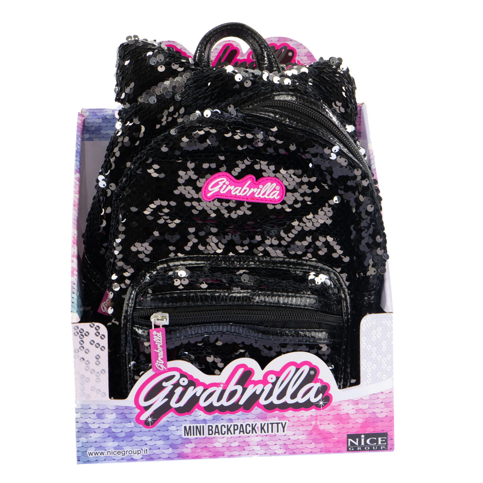 Rucsac mini Girabrilla Kitty - model Pisicuta cu paiete reversibile black