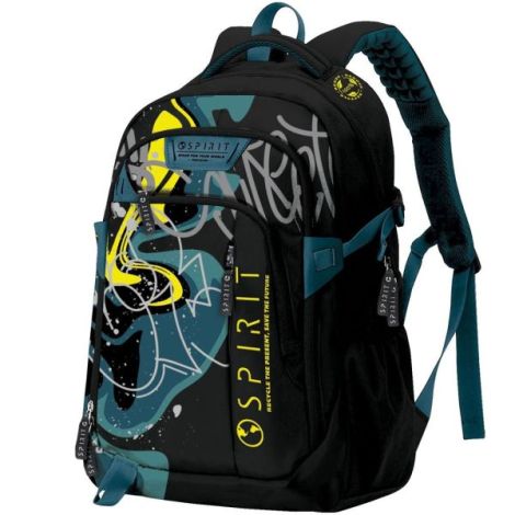 Rucsac Spirit Pattern Graffiti, Negru cu Galben, 49x35x16 cm