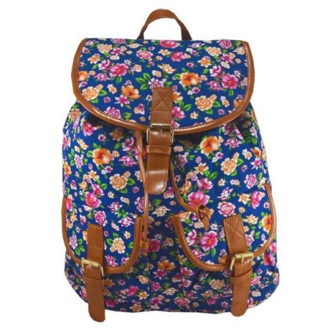 Rucsac urban Jolie Fleurs, fond albastru - LaRue - poza 1