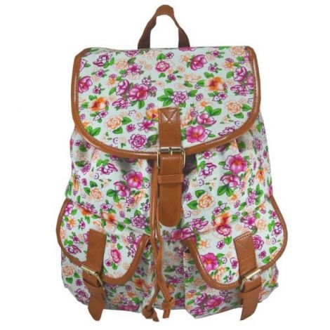 Rucsac urban Jolie Fleurs, fond crem - LaRue - poza 1