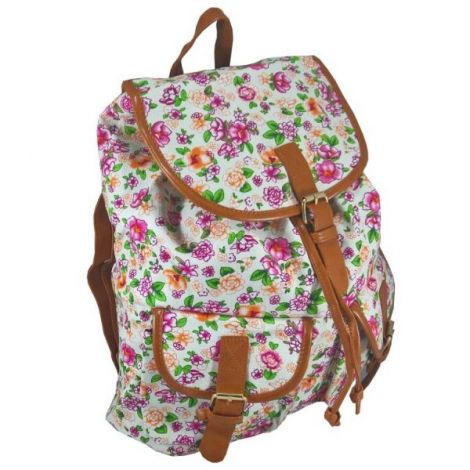 Rucsac urban Jolie Fleurs, fond crem - LaRue - poza 2