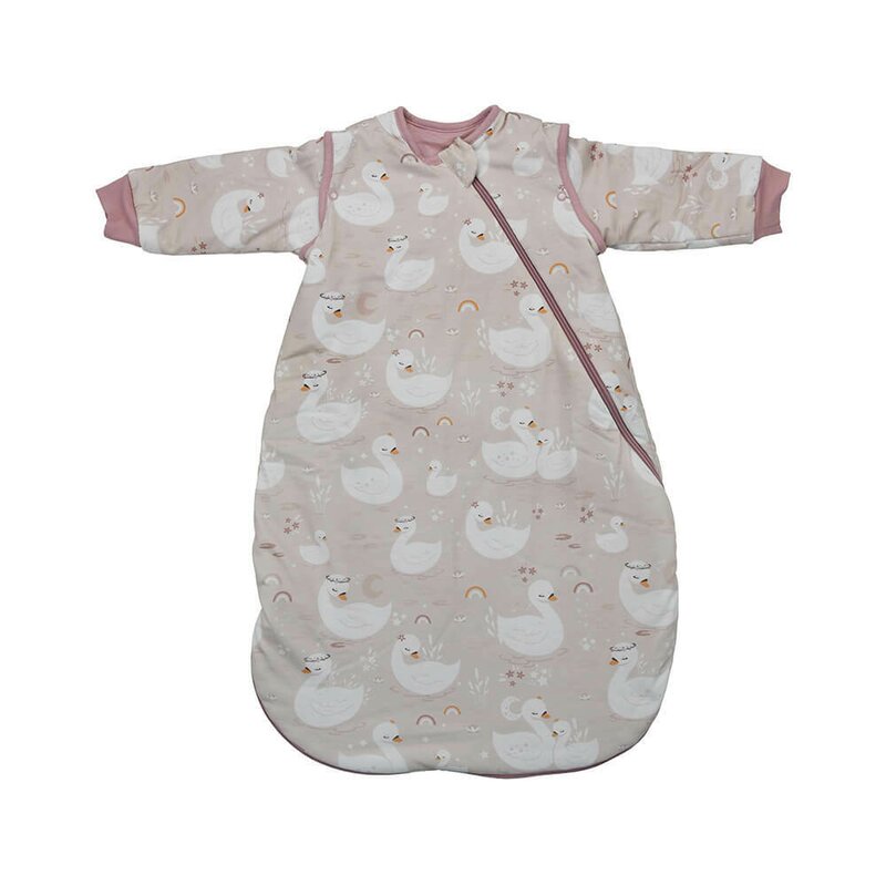 Sac de dormit cu maneci detasabile, Bebe Stars, De iarna, Din bumbac certificat Oeko Tex Standard 100, Cu fermoar, 70 cm, 2.5 Tog, Swan