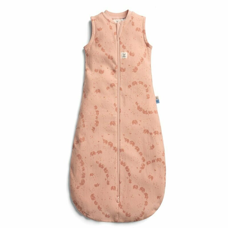 Sac de dormit, ErgoPouch, Jersey, 3-12 luni, 6-10 kg, TOG 0.2, Bumbac organic, Fermoar bidirectional, Lavabil la masina, Croiala slim fit, Certificat non-toxic, Premiat in Australia, Model elefantel, Roz