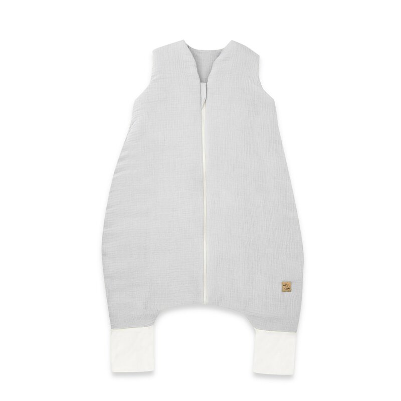 Sac de dormit, Qmini, Cu picioruse, De iarna, Din muselina dubla, Cu fermoar pe mijloc, 90 cm, S, Material certificat Oeko Tex Standard 100, Gray